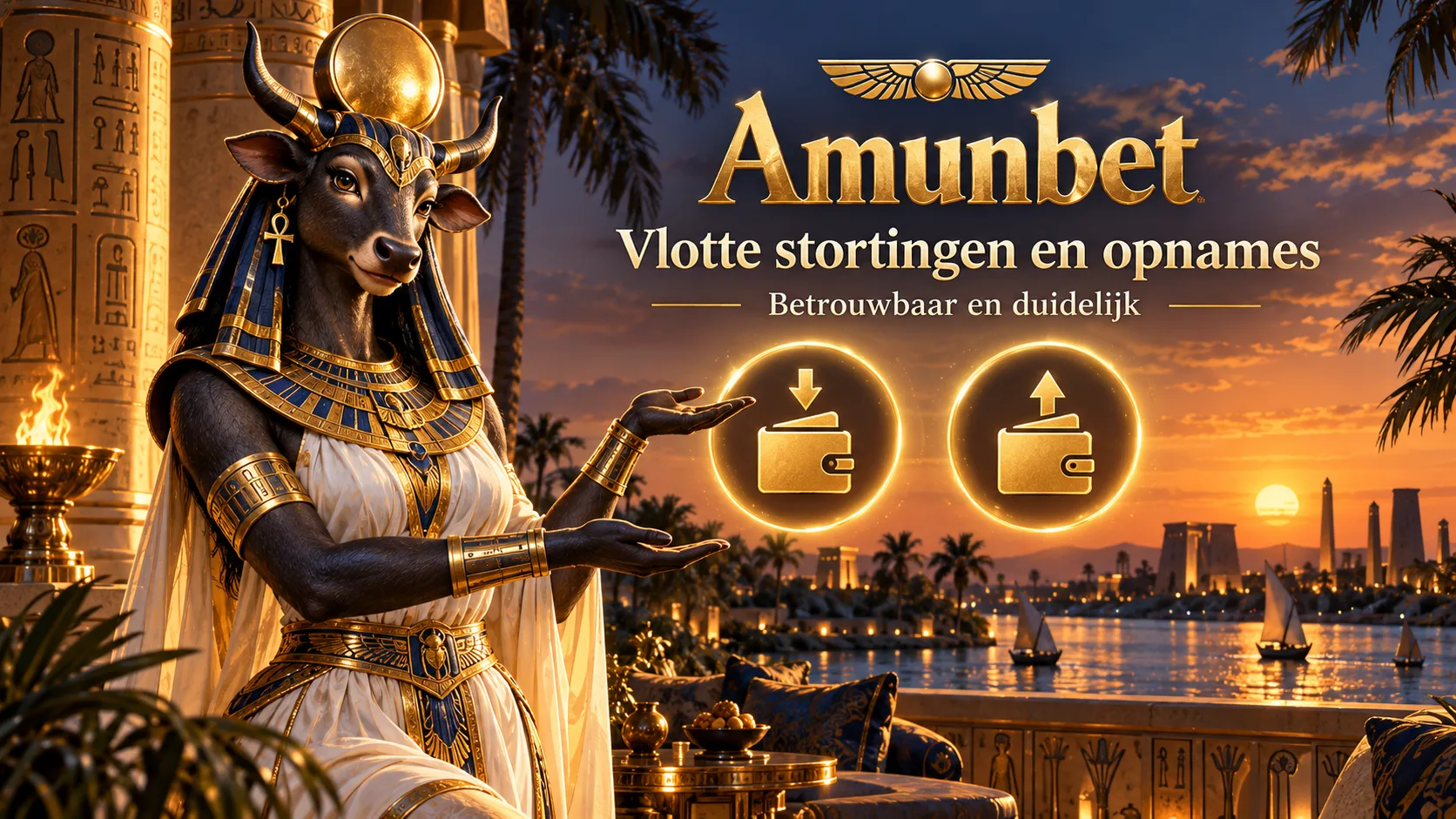 Godin Hathor met digitale wallet — vlotte stortingen en opnames bij Amunbet, betrouwbaar en duidelijk